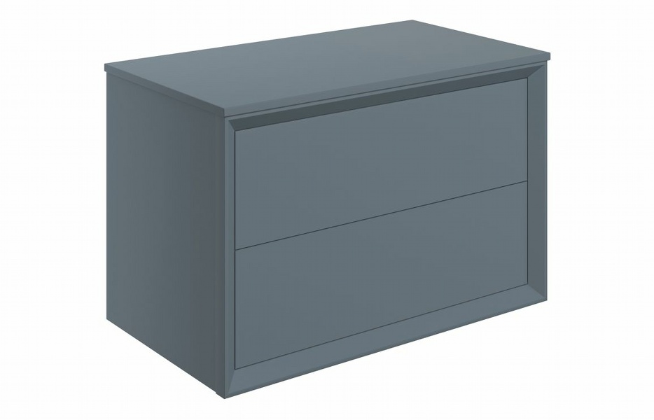 Plush 800mm Wall Hung 2 Drawer Basin Unit & Top - Matt Storm Blue