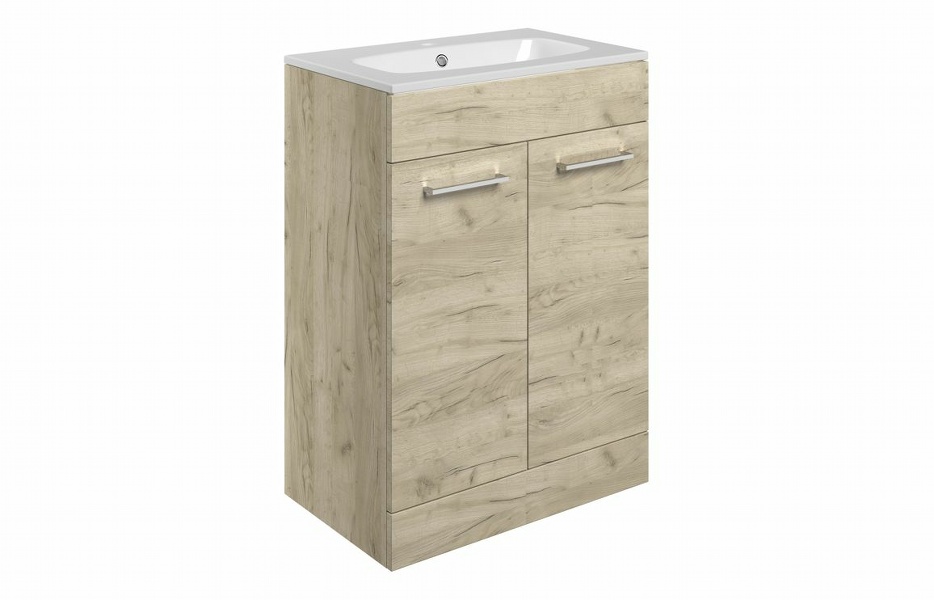 Sabanto 610mm Floor Standing 2 Door Basin Unit & Basin - Oak