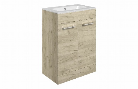 Sabanto 610mm Floor Standing 2 Door Basin Unit & Basin - Oak