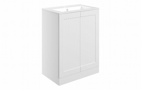 Kensington 615mm Floor Standing 2 Door Basin Unit & Basin - Matt White