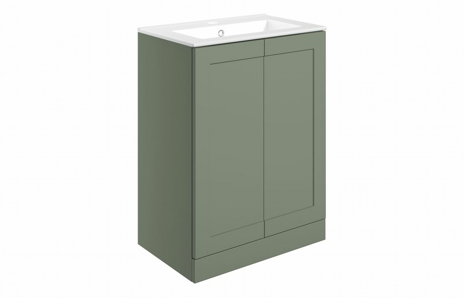 Kensington 615mm Floor Standing 2 Door Basin Unit & Basin - Matt Reed Green