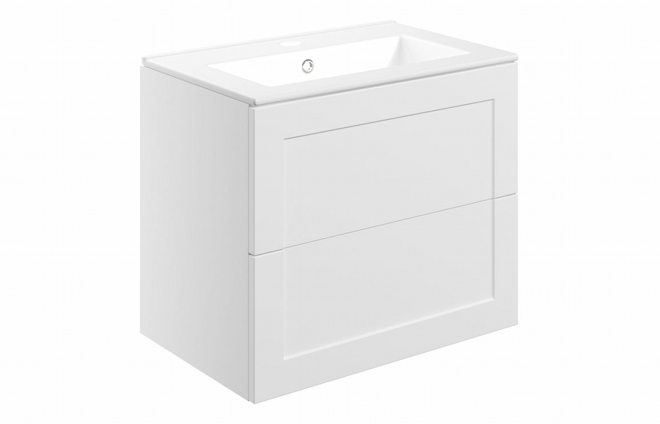 Kensington 615mm Wall Hung 2 Drawer Basin Unit & Basin - Matt White