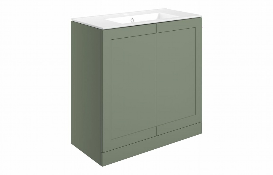 Kensington 815mm Floor Standing 2 Door Basin Unit & Basin - Matt Reed Green