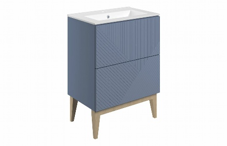 Riba 615mm Floor Standing 2 Drawer Basin Unit & Basin - Matt Smoke Blue