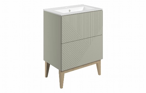 Riba 615mm Floor Standing 2 Drawer Basin Unit & Basin - Matt Oat