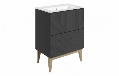 Riba 615mm Floor Standing 2 Drawer Basin Unit & Basin - Matt Graphite Grey