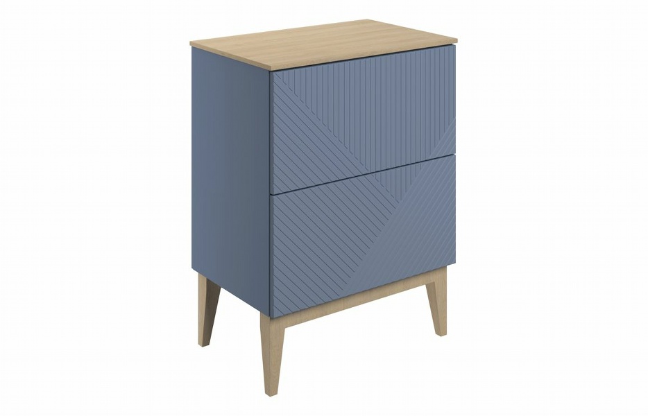 Riba 610mm Floor Standing 2 Drawer Basin Unit & Maple Oak Effect Worktop - Matt Smoke Blue