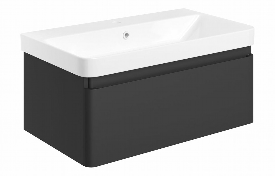 Sky 805mm Wall Hung 1 Drawer Basin Unit & Basin - Matt Black