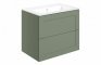 Kensington 615mm Wall Hung 2 Drawer Basin Unit & Basin - Matt Reed Green