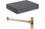 Nature 600mm Wall Hung Grey Marble Basin Shelf & Brushed Bronze Bottle Trap