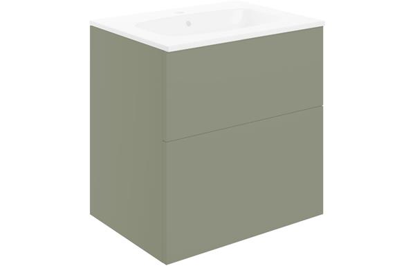 Morino 610mm Wall Hung 2 Drawer Basin Unit & Basin - Matt Olive Green