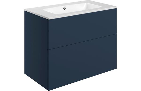 Morino 815mm Wall Hung 2 Drawer Basin Unit & Basin - Matt Deep Blue