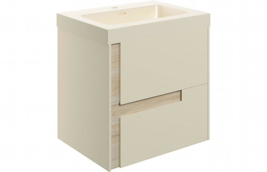 Contra 605mm Wall Hung 2 Drawer Basin Unit & Co-ordinating Basin - Matt Cotton & Oak Effect