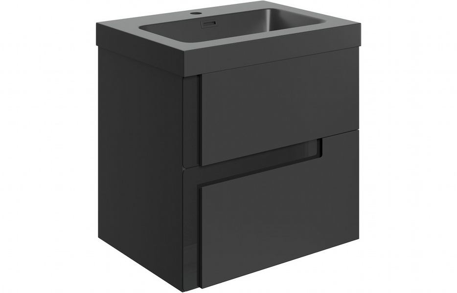 Contra 605mm Wall Hung 2 Drawer Basin Unit & Co-ordinating Basin - Matt Black & Glass