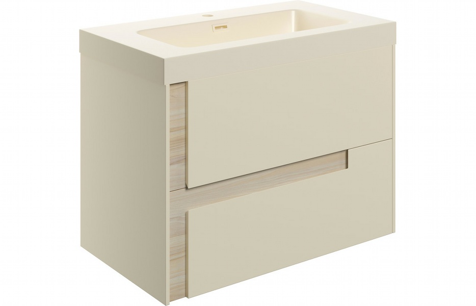 Contra 805mm Wall Hung 2 Drawer Basin Unit & Co-ordinating Basin - Matt Cotton & Oak Effect