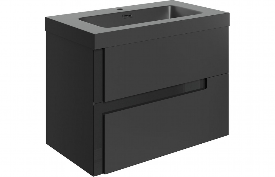 Contra 805mm Wall Hung 2 Drawer Basin Unit & Co-ordinating Basin - Matt Black & Glass