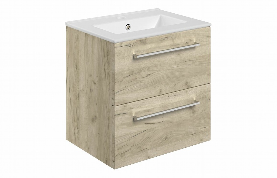 Sabanto 510mm Wall Hung 2 Drawer Basin Unit & Basin - Oak