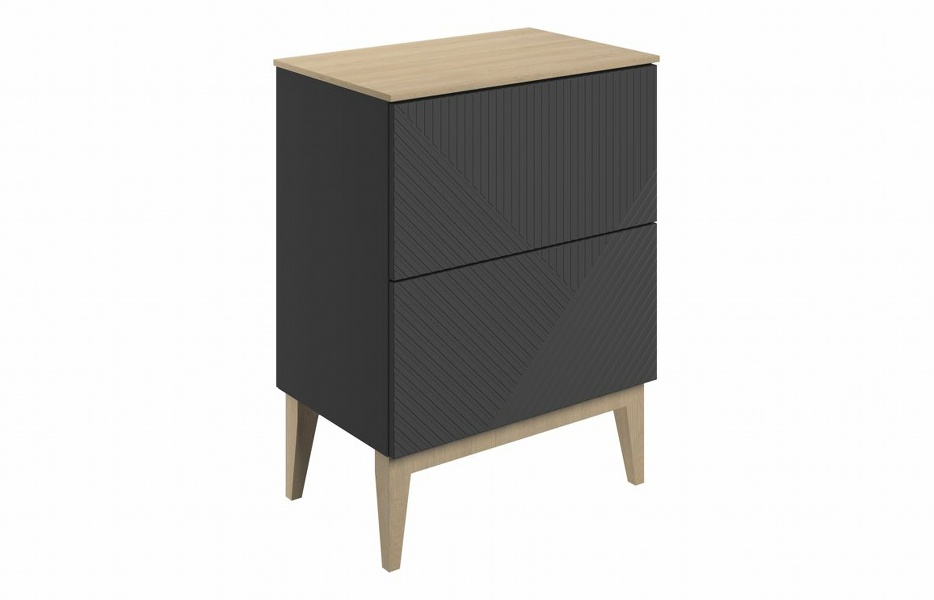 Riba 610mm Floor Standing 2 Drawer Basin Unit & Maple Oak Effect Worktop - Matt Graphite Grey