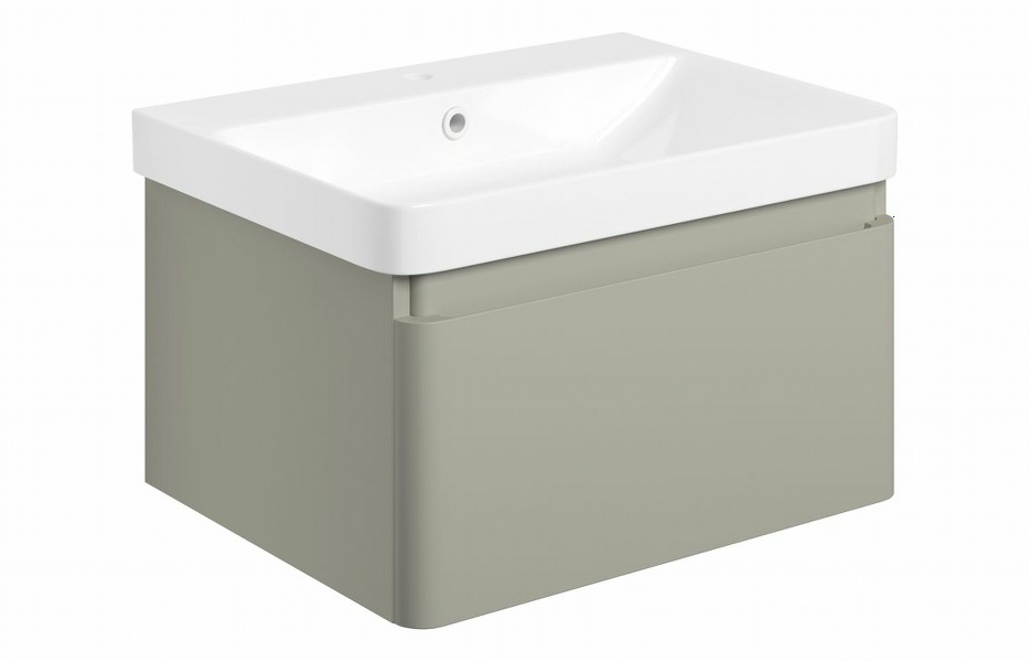 Sky 605mm Wall Hung 1 Drawer Basin Unit & Basin - Matt Latte