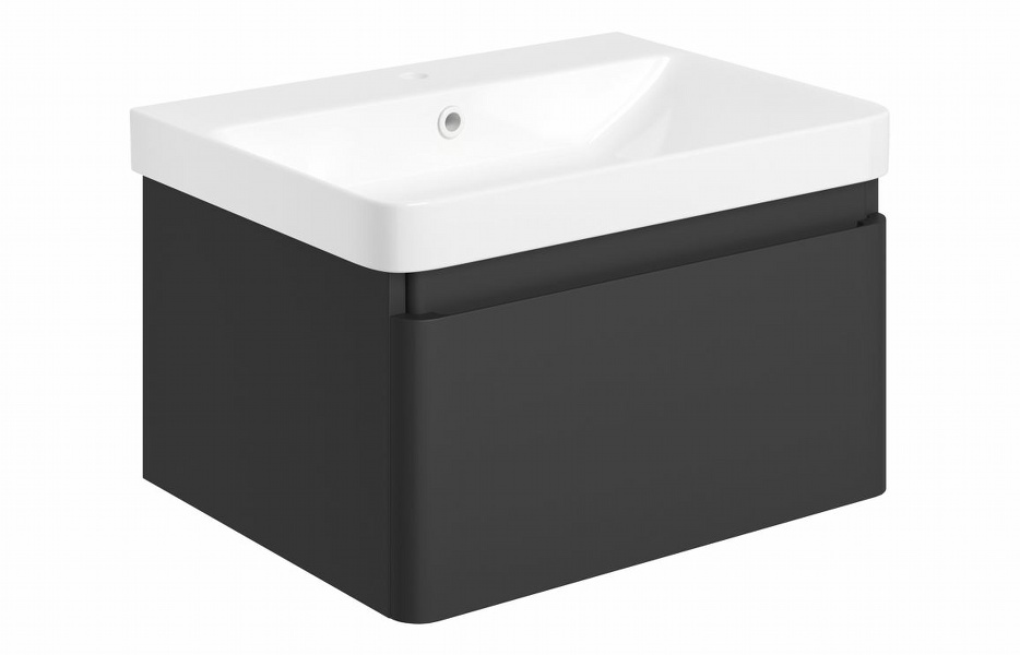 Sky 605mm Wall Hung 1 Drawer Basin Unit & Basin - Matt Black