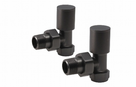 Patterned Matt Black Radiator Valves - Angled