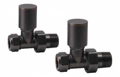 Patterned Matt Black Radiator Valves - Straight