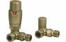 Round Thermostatic Brushed Brass Radiator Valves - Corner