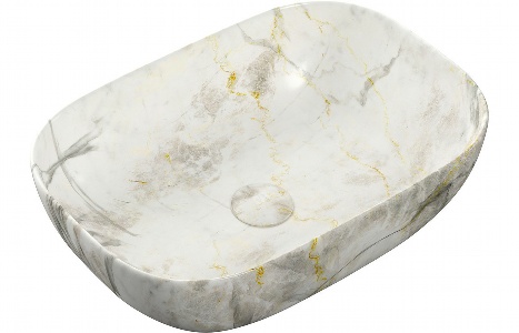 Bronte 460x330mm Ceramic Washbowl - White Marble Effect