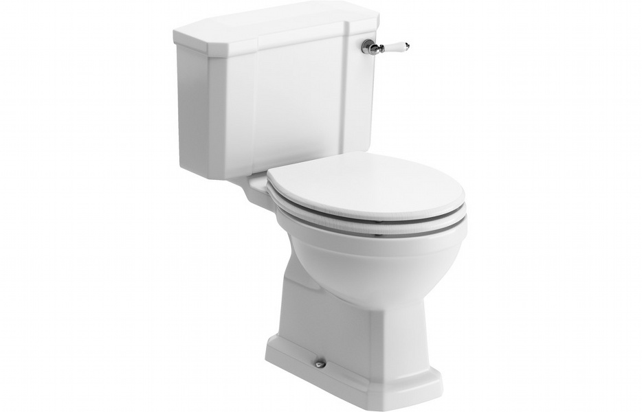 Avignon Close Coupled WC & Satin White Wood Effect Seat w/Brass Hinges