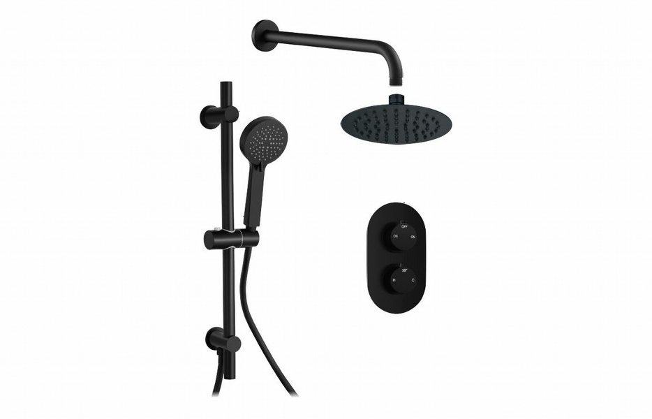 Round Concealed Valve Head & Arm Shower Pack - Matt Black