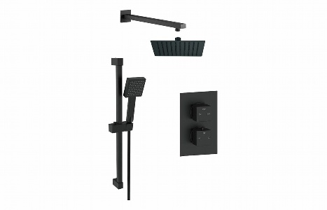 Square Concealed Valve Head & Arm Shower Pack - Matt Black