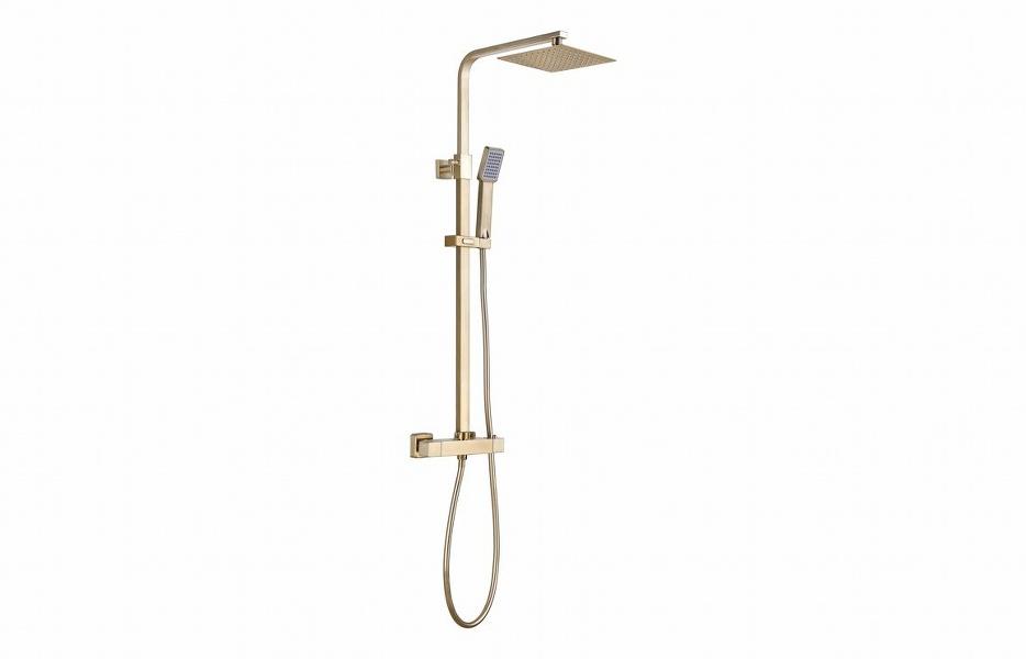 Square Thermostatic Bar Mixer w/Riser Kit - Brushed Brass