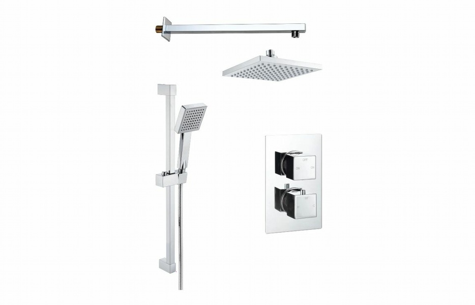 Square Concealed Valve Head & Arm Shower Pack - Chrome