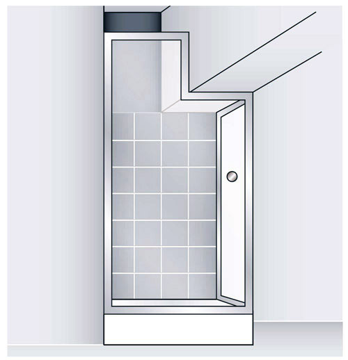 Bespoke Shower Door - Pivot or Swing Doors and Side Panels can have ‘L’ shaped or angled top profiles to fit under stairs or in roof spaces etc.