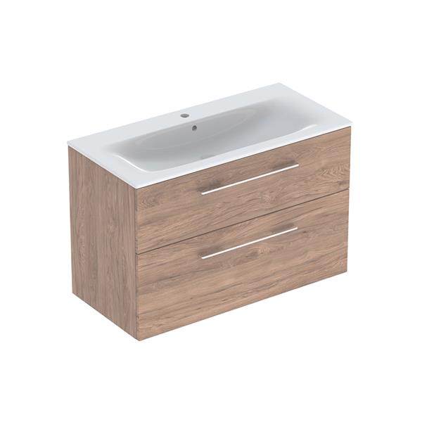 Geberit Selnova Square S 1000mm Dark Hickory Slim Basin & 2 Draw Vanity Unit