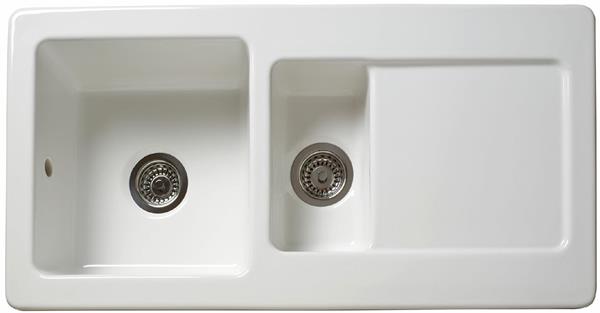 Reginox RL 501 CW 1.5 Bowl White Ceramic Sink Reversible Drainer