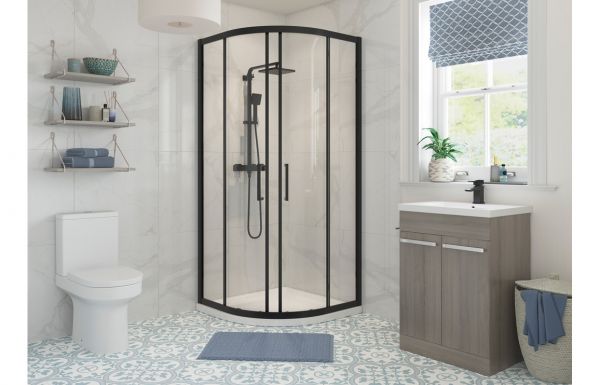 Stratos Framed Black 800mm 2 Door Quadrant